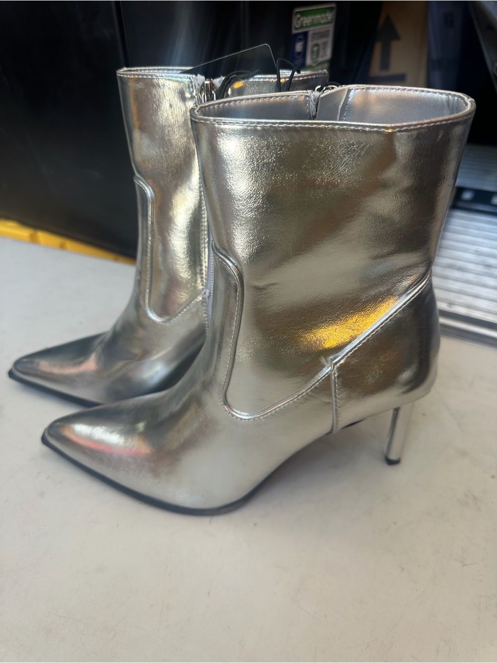 Forever 21 Metallic Silver Pointed Toe Stiletto Ankle Boots
